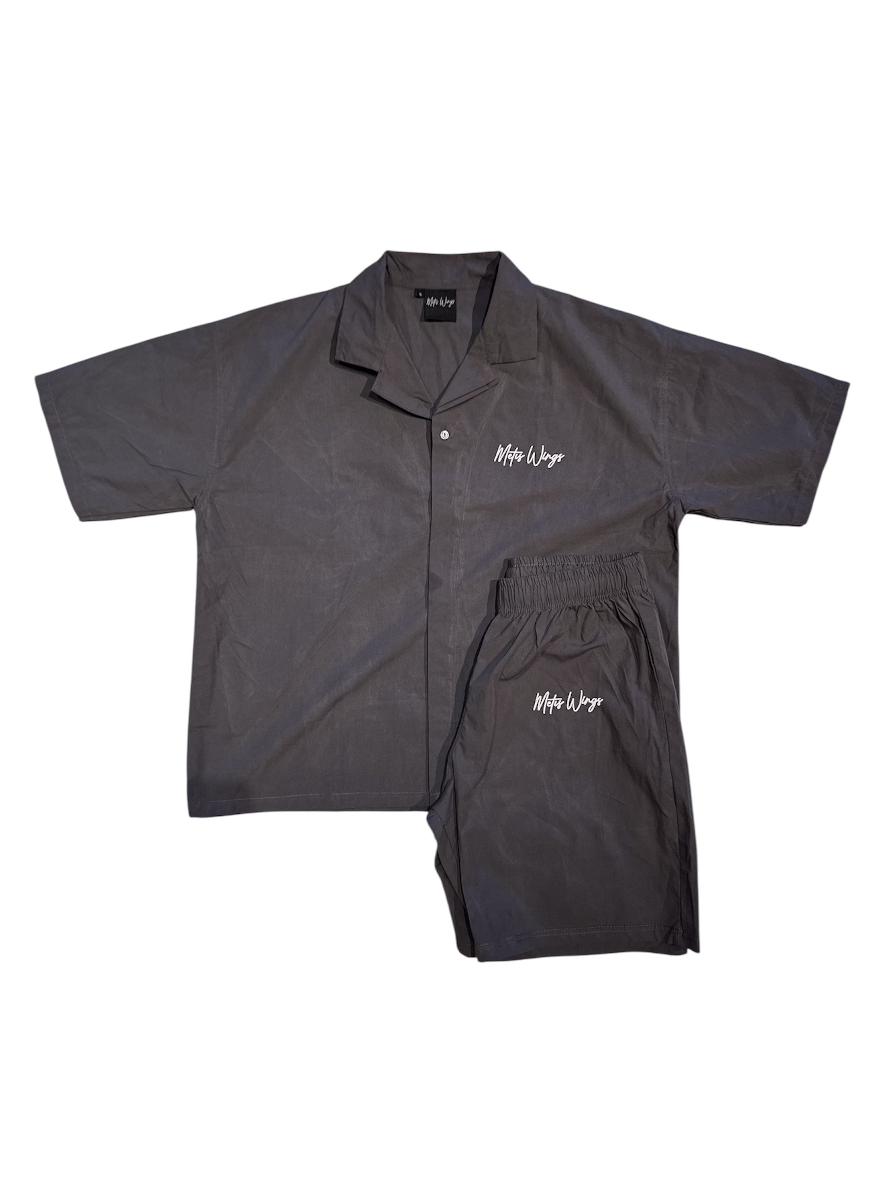 SIGNATURE BUTTON UP SET [GREY]